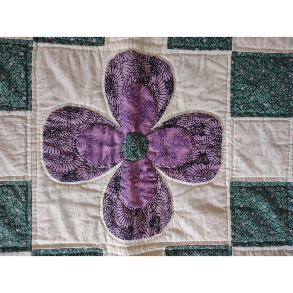 Vintage Flower Design Quilt Large 70 x 94 Full Size Hand Sewn Signed 1994 - Picture 7 of 16